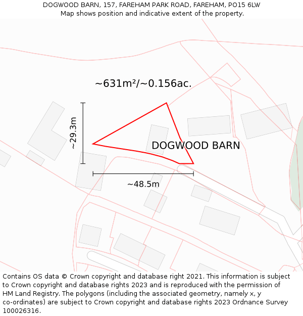 DOGWOOD BARN, 157, FAREHAM PARK ROAD, FAREHAM, PO15 6LW: Plot and title map
