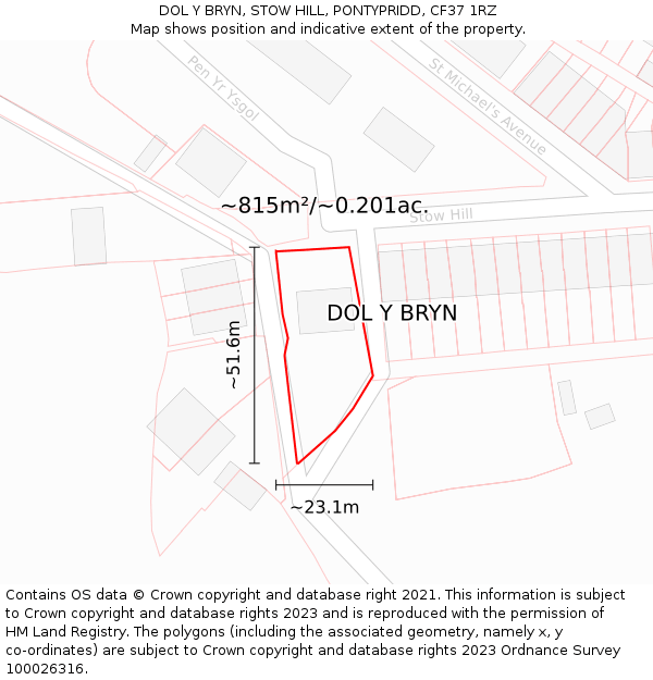DOL Y BRYN, STOW HILL, PONTYPRIDD, CF37 1RZ: Plot and title map