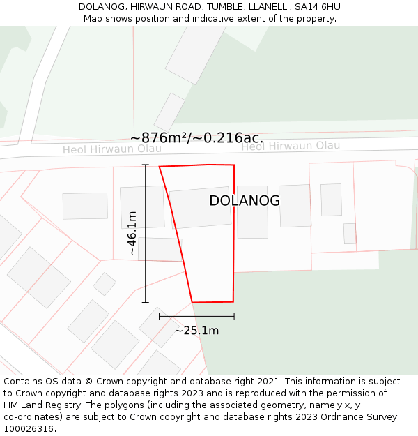 DOLANOG, HIRWAUN ROAD, TUMBLE, LLANELLI, SA14 6HU: Plot and title map