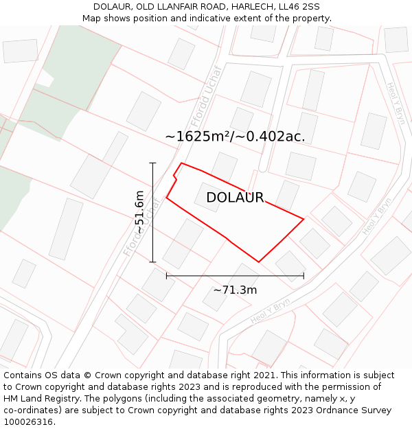 DOLAUR, OLD LLANFAIR ROAD, HARLECH, LL46 2SS: Plot and title map