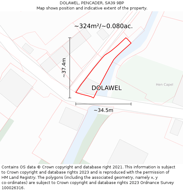 DOLAWEL, PENCADER, SA39 9BP: Plot and title map