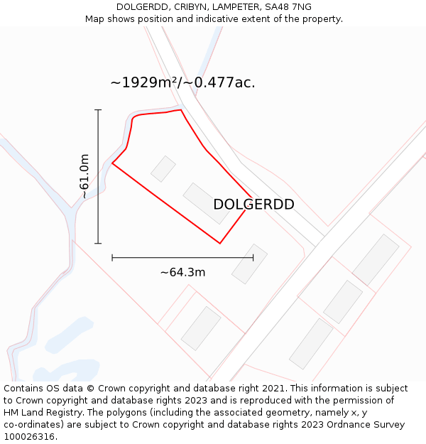 DOLGERDD, CRIBYN, LAMPETER, SA48 7NG: Plot and title map