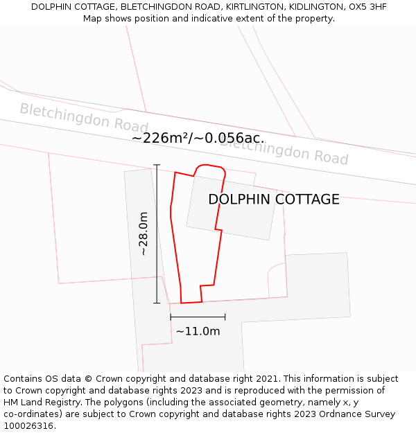 DOLPHIN COTTAGE, BLETCHINGDON ROAD, KIRTLINGTON, KIDLINGTON, OX5 3HF: Plot and title map