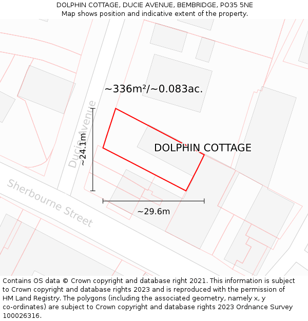DOLPHIN COTTAGE, DUCIE AVENUE, BEMBRIDGE, PO35 5NE: Plot and title map