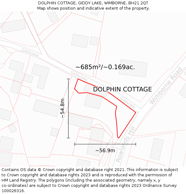 DOLPHIN COTTAGE, GIDDY LAKE, WIMBORNE, BH21 2QT: Plot and title map