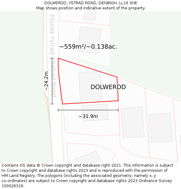 DOLWERDD, YSTRAD ROAD, DENBIGH, LL16 3HE: Plot and title map