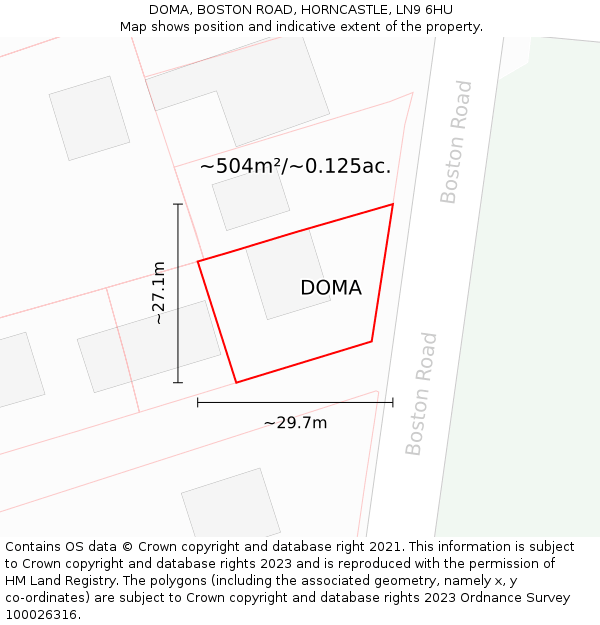 DOMA, BOSTON ROAD, HORNCASTLE, LN9 6HU: Plot and title map