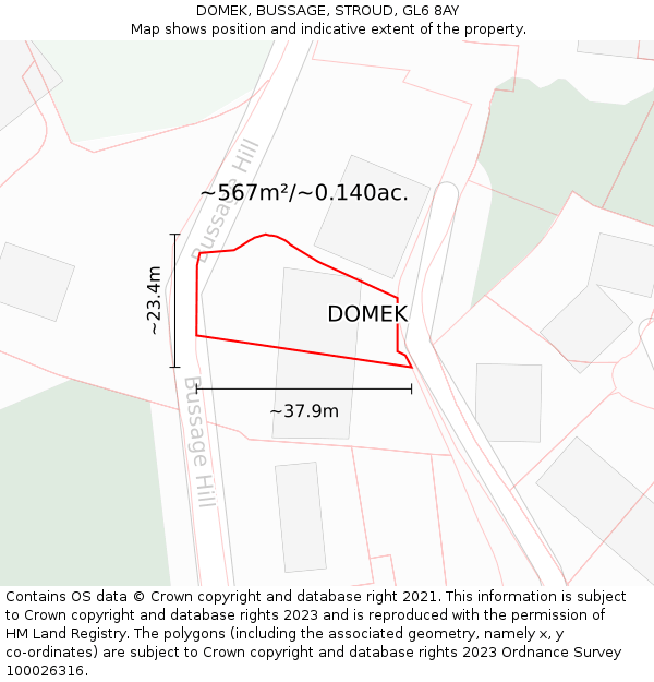 DOMEK, BUSSAGE, STROUD, GL6 8AY: Plot and title map