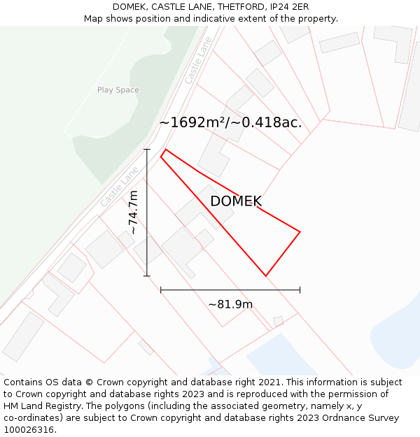 DOMEK, CASTLE LANE, THETFORD, IP24 2ER: Plot and title map