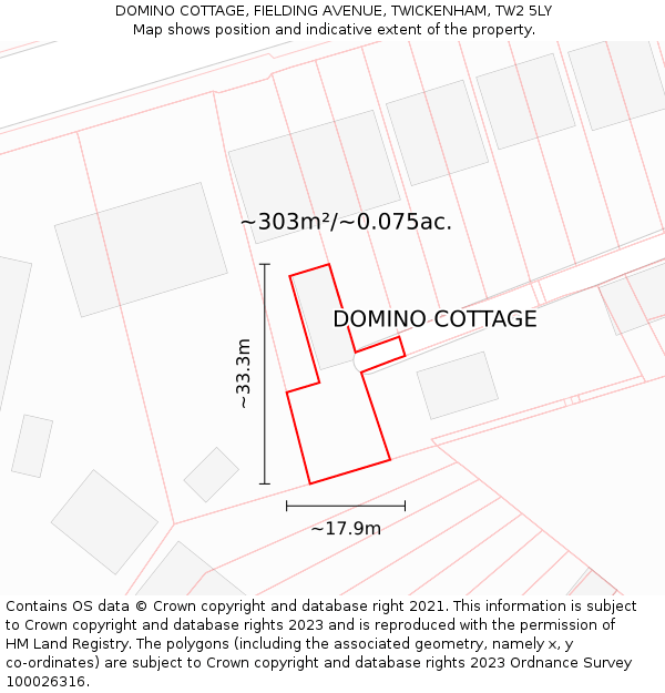 DOMINO COTTAGE, FIELDING AVENUE, TWICKENHAM, TW2 5LY: Plot and title map
