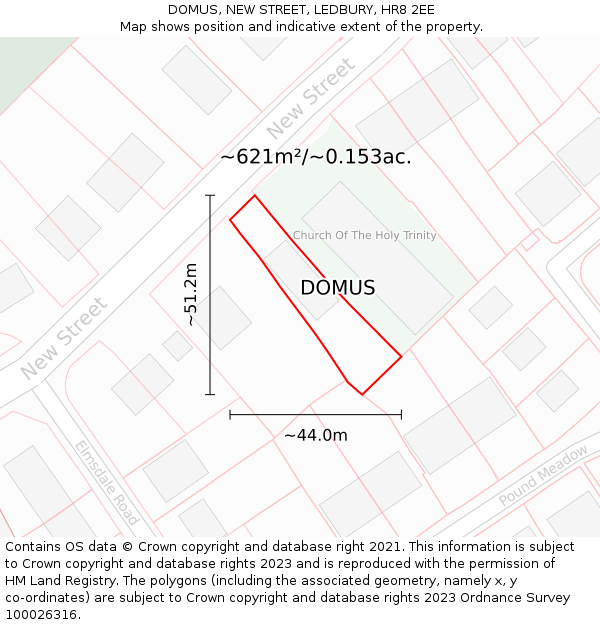 DOMUS, NEW STREET, LEDBURY, HR8 2EE: Plot and title map