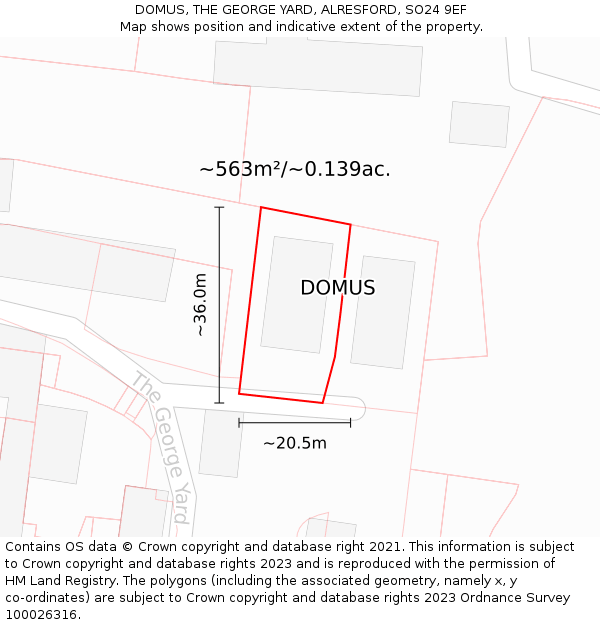 DOMUS, THE GEORGE YARD, ALRESFORD, SO24 9EF: Plot and title map