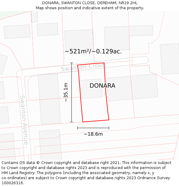 DONARA, SWANTON CLOSE, DEREHAM, NR19 2HL: Plot and title map