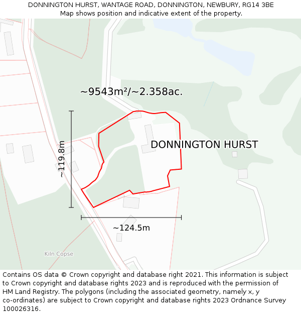 DONNINGTON HURST, WANTAGE ROAD, DONNINGTON, NEWBURY, RG14 3BE: Plot and title map