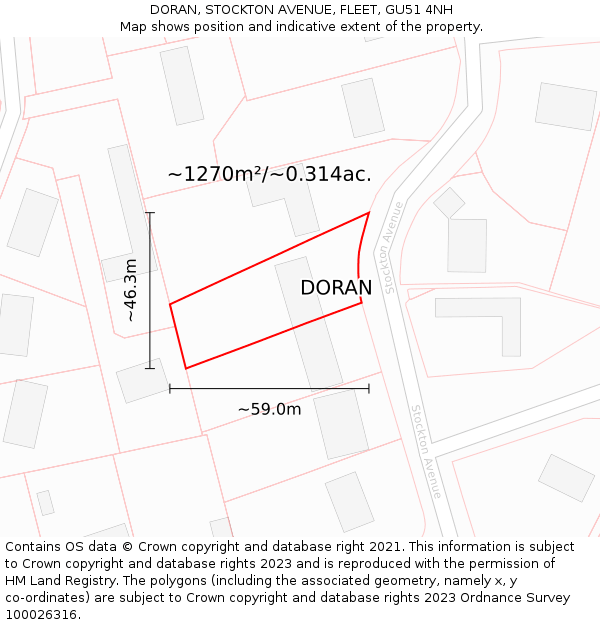 DORAN, STOCKTON AVENUE, FLEET, GU51 4NH: Plot and title map