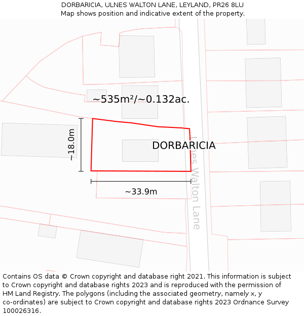 DORBARICIA, ULNES WALTON LANE, LEYLAND, PR26 8LU: Plot and title map