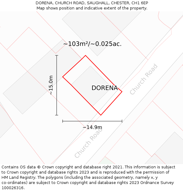 DORENA, CHURCH ROAD, SAUGHALL, CHESTER, CH1 6EP: Plot and title map