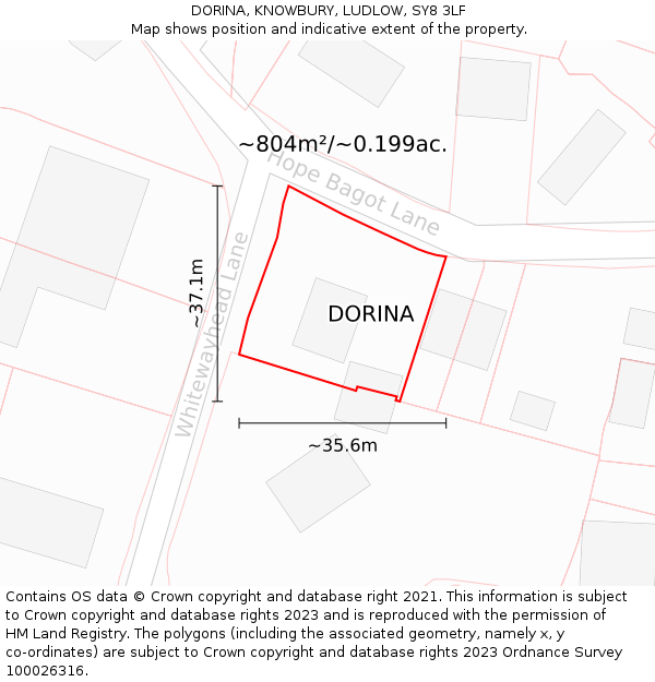 DORINA, KNOWBURY, LUDLOW, SY8 3LF: Plot and title map