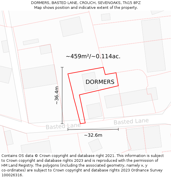 DORMERS, BASTED LANE, CROUCH, SEVENOAKS, TN15 8PZ: Plot and title map