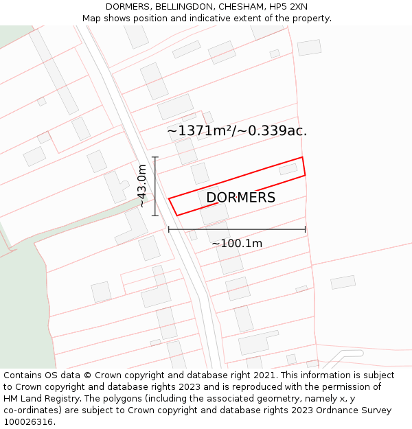 DORMERS, BELLINGDON, CHESHAM, HP5 2XN: Plot and title map