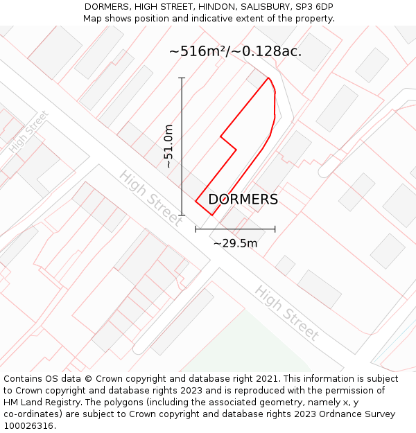 DORMERS, HIGH STREET, HINDON, SALISBURY, SP3 6DP: Plot and title map