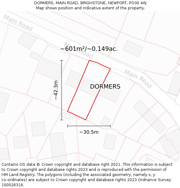 DORMERS, MAIN ROAD, BRIGHSTONE, NEWPORT, PO30 4AJ: Plot and title map