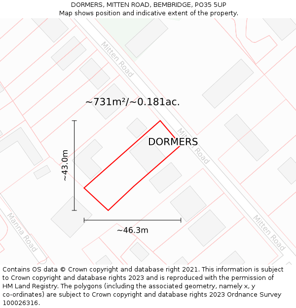 DORMERS, MITTEN ROAD, BEMBRIDGE, PO35 5UP: Plot and title map