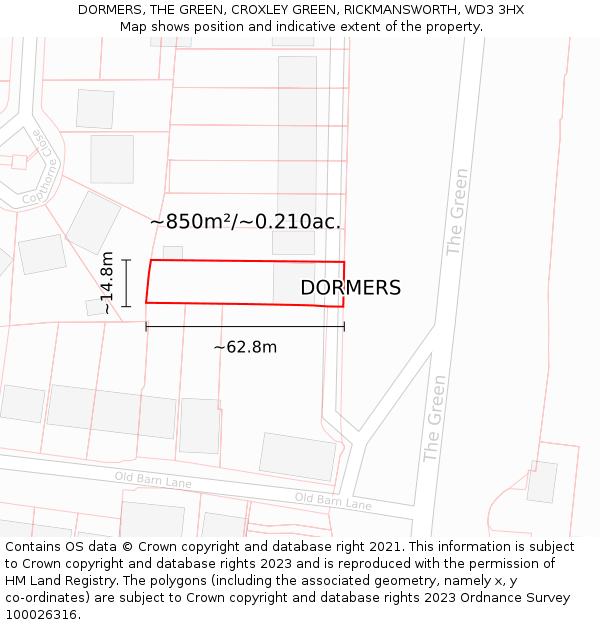 DORMERS, THE GREEN, CROXLEY GREEN, RICKMANSWORTH, WD3 3HX: Plot and title map