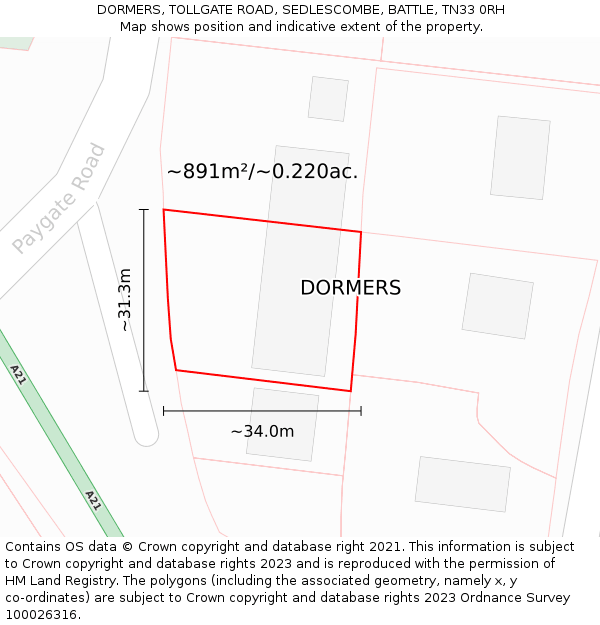 DORMERS, TOLLGATE ROAD, SEDLESCOMBE, BATTLE, TN33 0RH: Plot and title map
