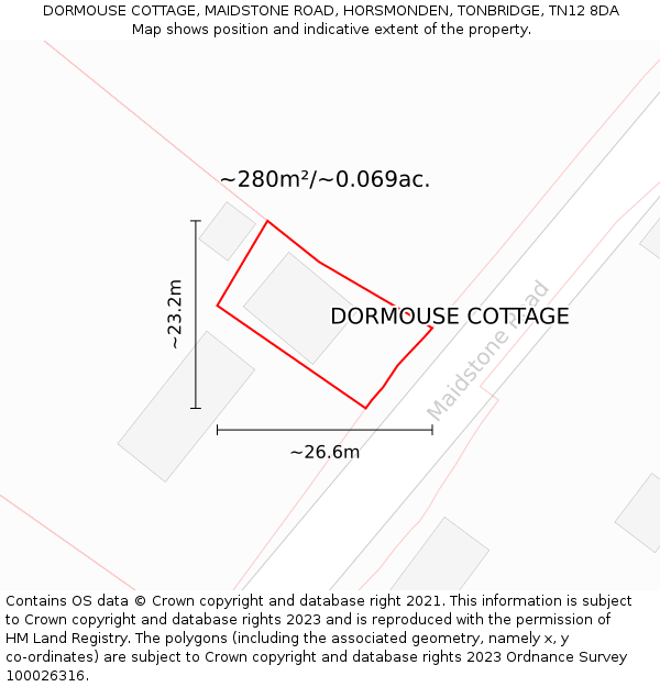 DORMOUSE COTTAGE, MAIDSTONE ROAD, HORSMONDEN, TONBRIDGE, TN12 8DA: Plot and title map