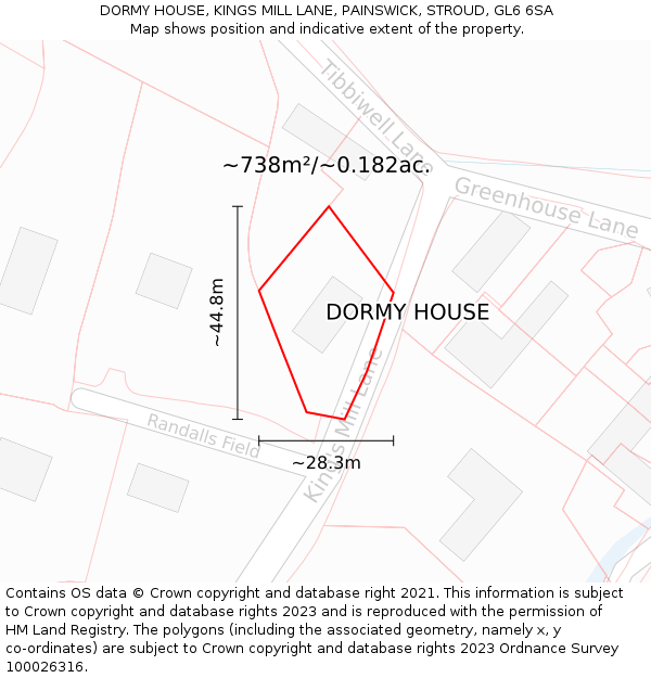 DORMY HOUSE, KINGS MILL LANE, PAINSWICK, STROUD, GL6 6SA: Plot and title map