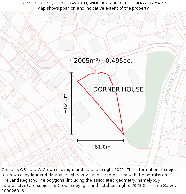 DORNER HOUSE, CHARINGWORTH, WINCHCOMBE, CHELTENHAM, GL54 5JS: Plot and title map
