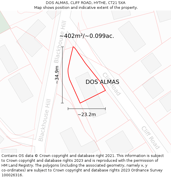 DOS ALMAS, CLIFF ROAD, HYTHE, CT21 5XA: Plot and title map