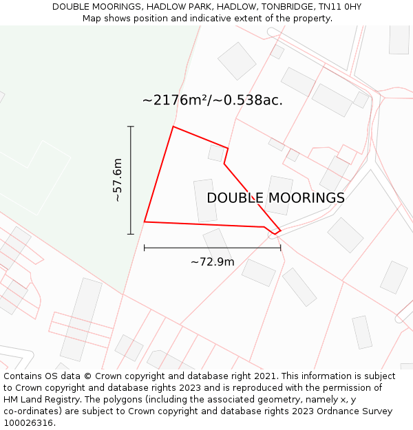 DOUBLE MOORINGS, HADLOW PARK, HADLOW, TONBRIDGE, TN11 0HY: Plot and title map