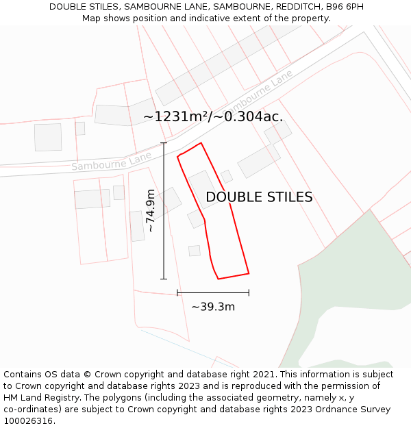 DOUBLE STILES, SAMBOURNE LANE, SAMBOURNE, REDDITCH, B96 6PH: Plot and title map