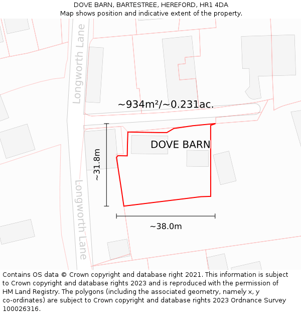 DOVE BARN, BARTESTREE, HEREFORD, HR1 4DA: Plot and title map