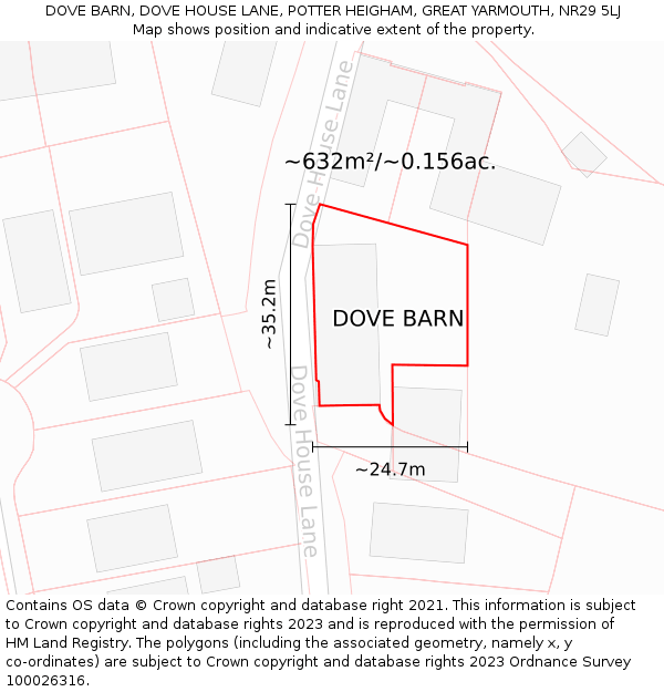 DOVE BARN, DOVE HOUSE LANE, POTTER HEIGHAM, GREAT YARMOUTH, NR29 5LJ: Plot and title map