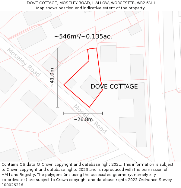 DOVE COTTAGE, MOSELEY ROAD, HALLOW, WORCESTER, WR2 6NH: Plot and title map