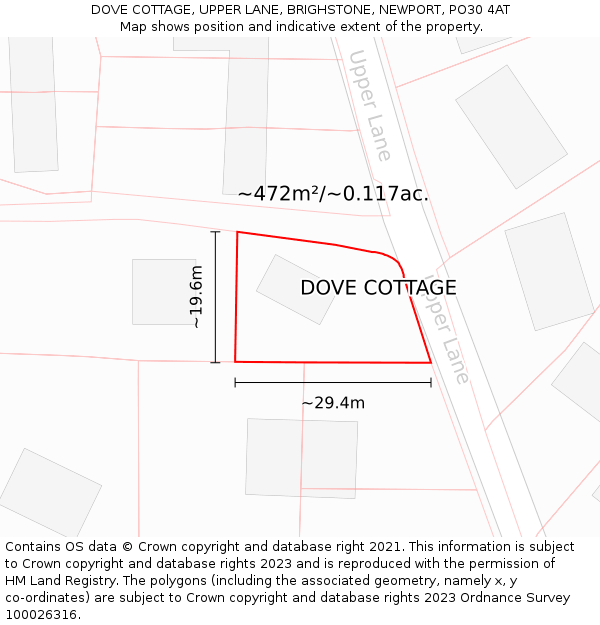 DOVE COTTAGE, UPPER LANE, BRIGHSTONE, NEWPORT, PO30 4AT: Plot and title map
