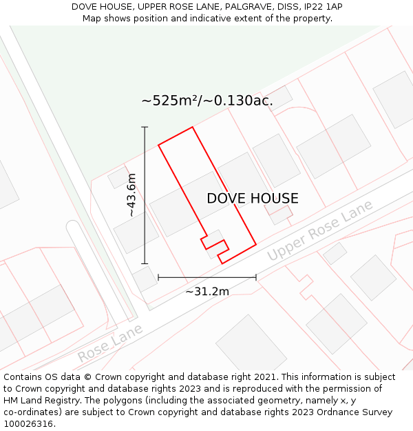 DOVE HOUSE, UPPER ROSE LANE, PALGRAVE, DISS, IP22 1AP: Plot and title map