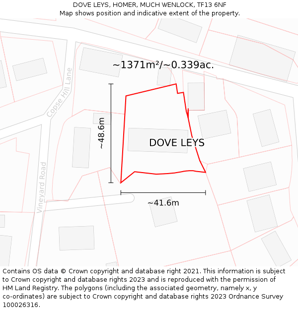DOVE LEYS, HOMER, MUCH WENLOCK, TF13 6NF: Plot and title map