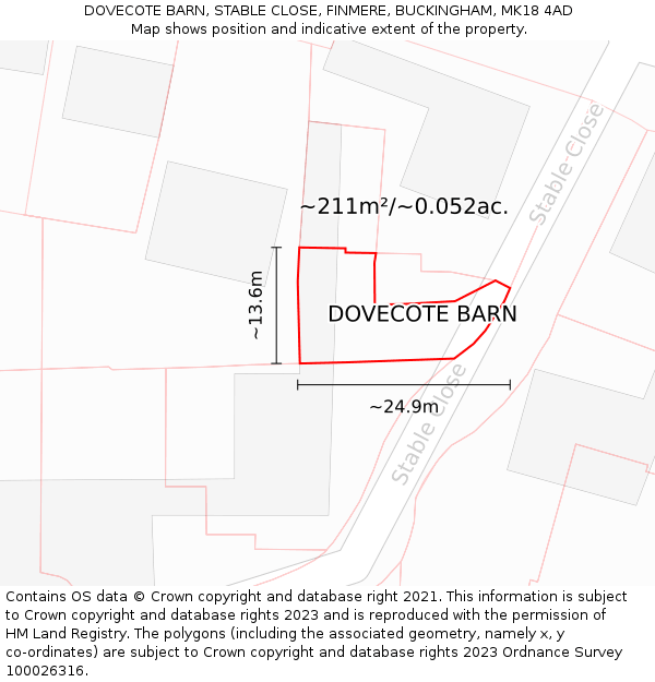 DOVECOTE BARN, STABLE CLOSE, FINMERE, BUCKINGHAM, MK18 4AD: Plot and title map