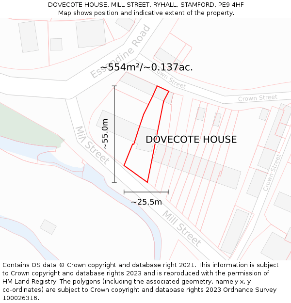 DOVECOTE HOUSE, MILL STREET, RYHALL, STAMFORD, PE9 4HF: Plot and title map