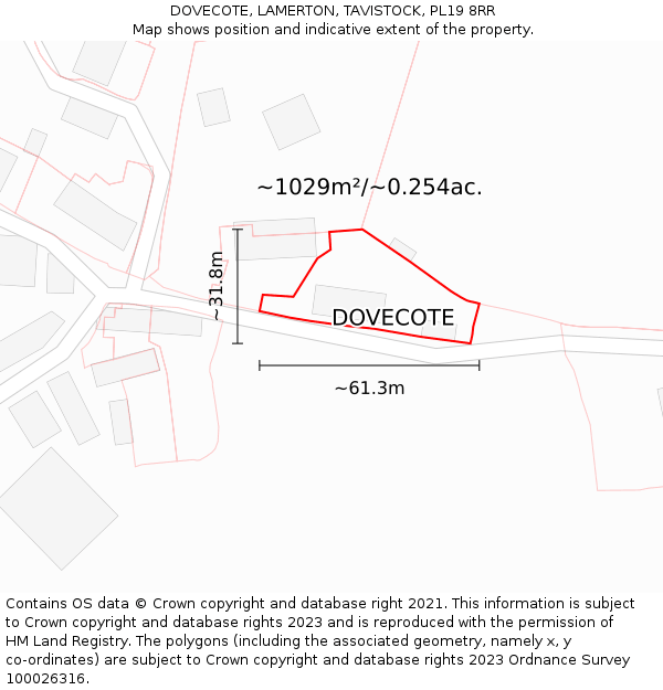 DOVECOTE, LAMERTON, TAVISTOCK, PL19 8RR: Plot and title map