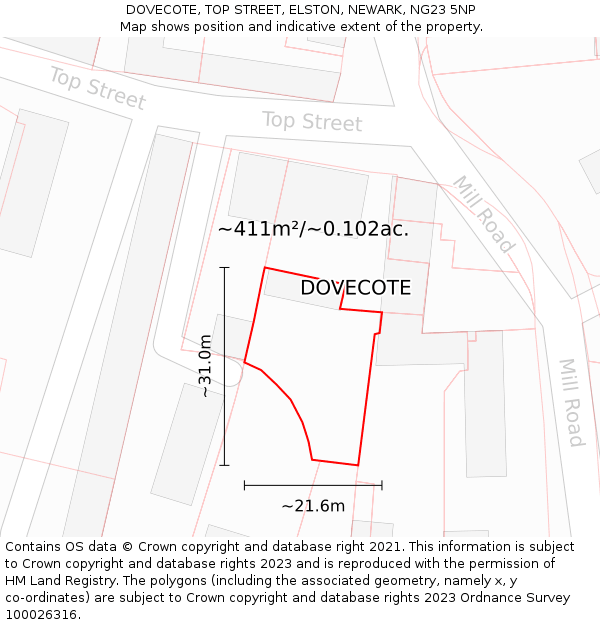 DOVECOTE, TOP STREET, ELSTON, NEWARK, NG23 5NP: Plot and title map