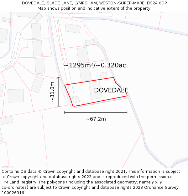 DOVEDALE, SLADE LANE, LYMPSHAM, WESTON-SUPER-MARE, BS24 0DP: Plot and title map