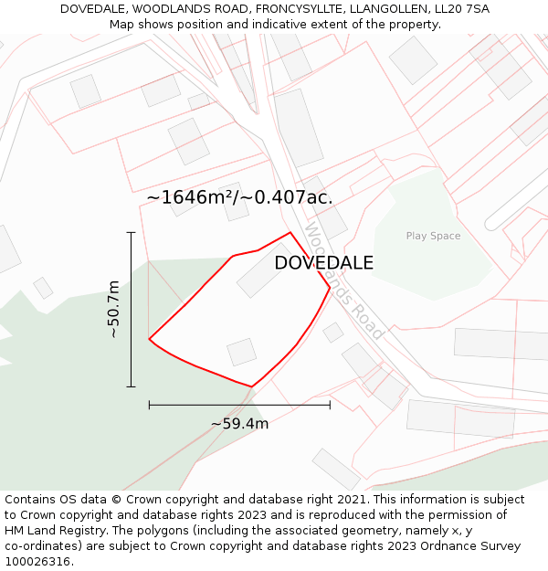 DOVEDALE, WOODLANDS ROAD, FRONCYSYLLTE, LLANGOLLEN, LL20 7SA: Plot and title map