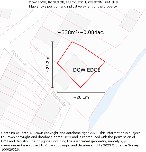 DOW EDGE, POOLSIDE, FRECKLETON, PRESTON, PR4 1HB: Plot and title map
