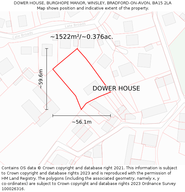 DOWER HOUSE, BURGHOPE MANOR, WINSLEY, BRADFORD-ON-AVON, BA15 2LA: Plot and title map
