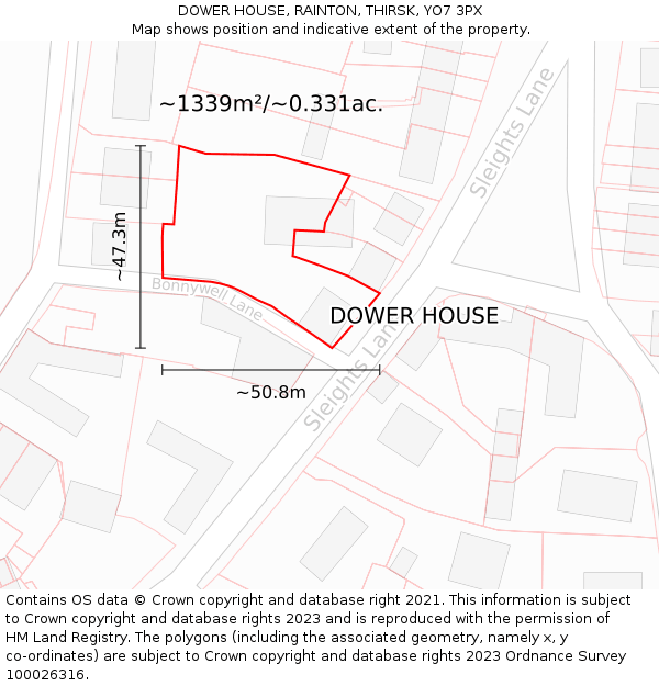 DOWER HOUSE, RAINTON, THIRSK, YO7 3PX: Plot and title map